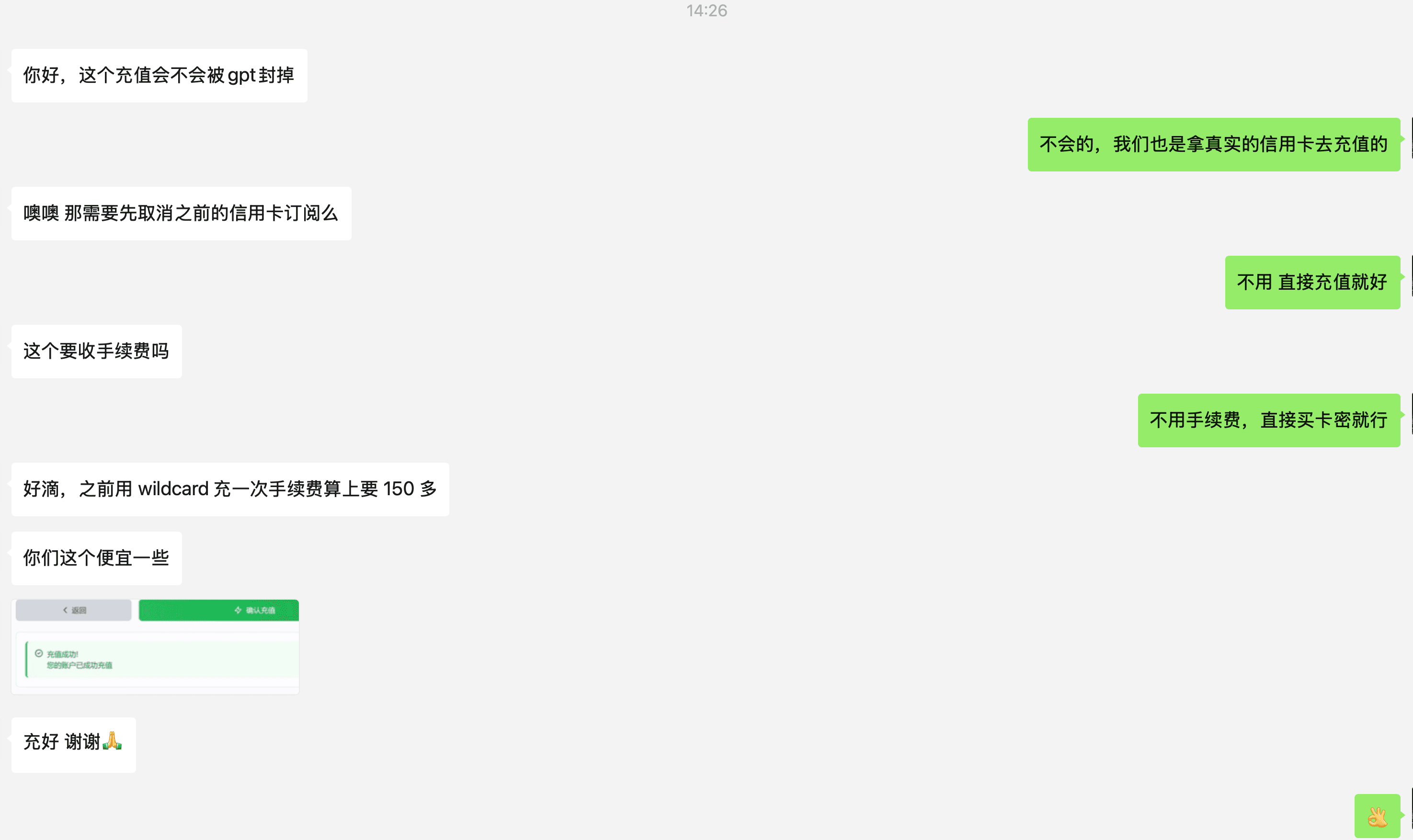 微信聊天反馈：用户确认 ChatGPT Plus 充值到账