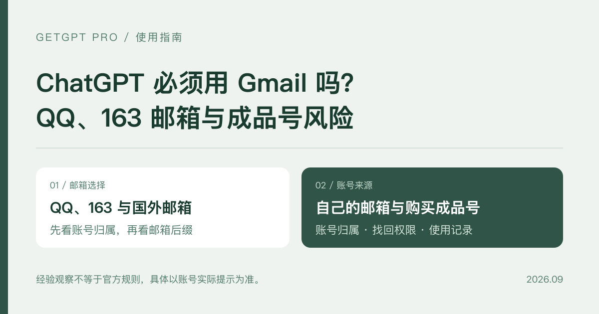 ChatGPT 必须用 Gmail 吗?QQ、163 邮箱与成品号风险说明